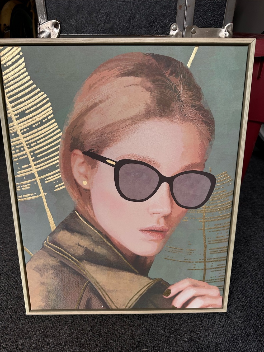 Framed Fashion Portrait Art Print in Green and Gold